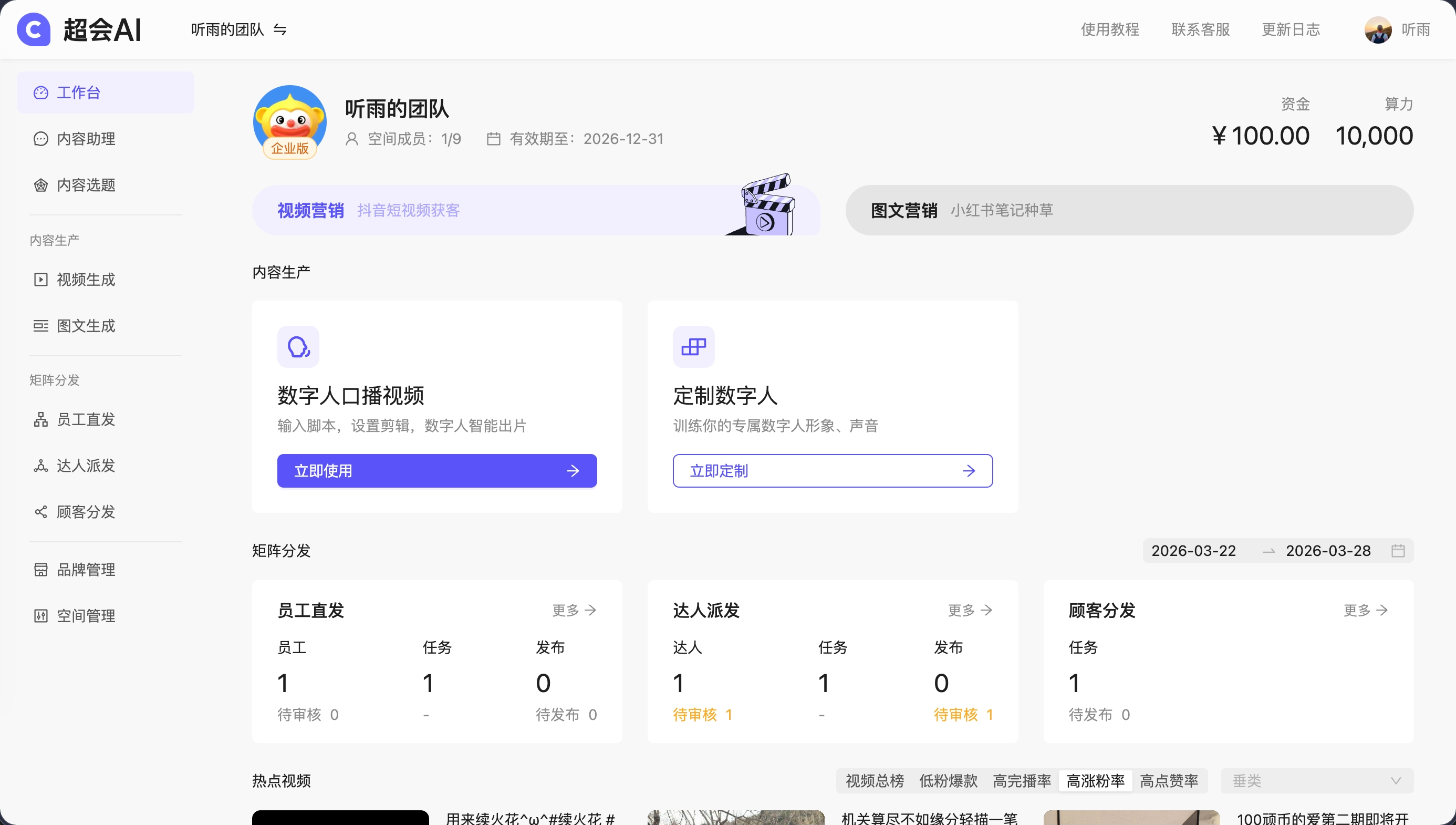 AI MCN 内容增长系统工作台界面